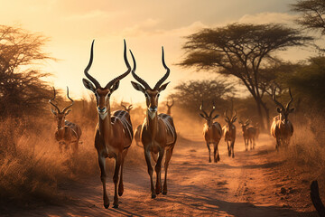 Antelopes walks through Africa - obrazy, fototapety, plakaty
