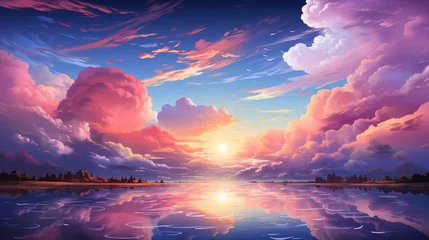 Fotobehang Pastel Colored Romantic Sky Extra Large, Background Banner HD, Illustrations , Cartoon style © Alex Cuong