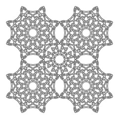 openwork black and white coloring pattern. contoured intertwined lace ornament. embroidery. print. template. tile.