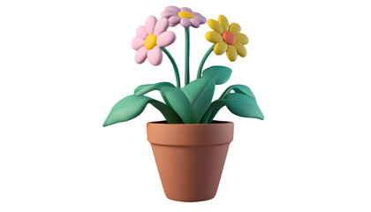 Realistic Beautiful and Colorful Flower in FlowerPot 