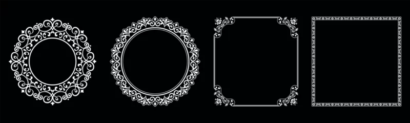 Fotobehang Set of decorative frames Elegant vector element for design in Eastern style, place for text. Floral black and white borders. Lace illustration for invitations and greeting cards. © ELENA
