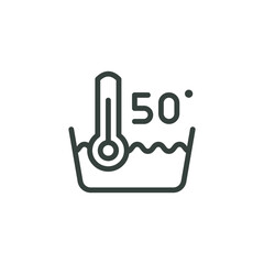 Outline Icon With Number, Bowl With Hot Water and Thermometer Such Line sign as Water Temperature 50 C Machine Wash Temperature 50 Degree Vector Isolated Pictogram on White Background Editable Stroke.