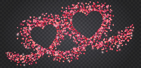 Heart figure made from paper confetti red and pink hearts on a transparent background. Heart confetti for Women's Day. Design element for Valentine’s Day.
