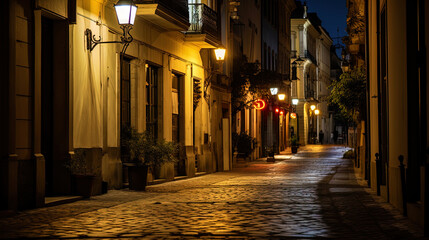 The backlighting of city streets at night, creating a feeling of warmth and comfort