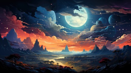 Obraz premium Planet Earth View Space Visible Atmosphere, Background Banner HD, Illustrations , Cartoon style