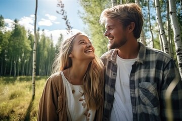 Fototapeta premium Happy young girl with her boyfriend.