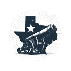 Texas Map with Cannon. Vector logo illustration. - obrazy, fototapety, plakaty