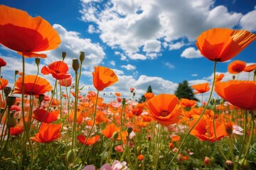 Obraz premium Vibrant field of red poppies under a clear blue sky