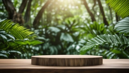 Fototapeta premium A wooden table with a wooden disk on it