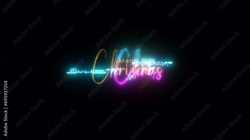 Poster merry christmas golden text with light motion glitch cyber punk effect animation abstract backgrund.