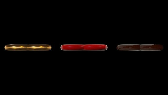 3つのハートの3D素材　セット　縦回転　横回転　X回転　各120Fでループ