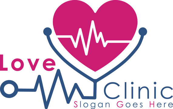 Love clinic logo design. Stethoscope and heart icon vector design. Health and medicine symbol.