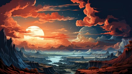 Sunbeam Through Haze On Blue Sky, Background Banner HD, Illustrations , Cartoon style