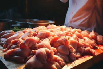 Poultry processing Stages of chicken meat production - obrazy, fototapety, plakaty