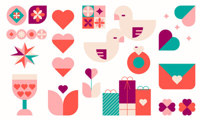 Happy Valentine's day or wedding geometric abstract design elements for wrapping, greeting card, poster .Trendy style. Vector illustration