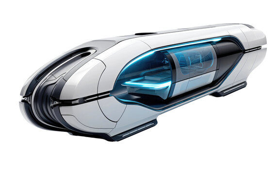 Hyperloop Pod in High-Tech Perspective On a White or Clear Surface PNG Transparent Background.