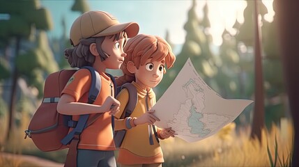 Illustration of a child walking in the forest together