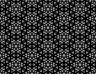 Abstract geometric pattern with lines, snowflakes. A seamless vector background. White and black texture. Graphic modern pattern.