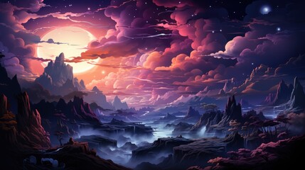 Universe Filled Stars Nebula Galaxy Elements, Background Banner HD, Illustrations , Cartoon style - obrazy, fototapety, plakaty