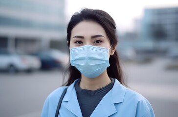 Female nurse wearing medical mask, generative ai.