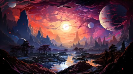 Fototapeta premium View Space Galaxies Stars Comet Asteroid, Background Banner HD, Illustrations , Cartoon style