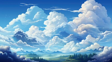 White Cloud Blue Sky, Background Banner HD, Illustrations , Cartoon style