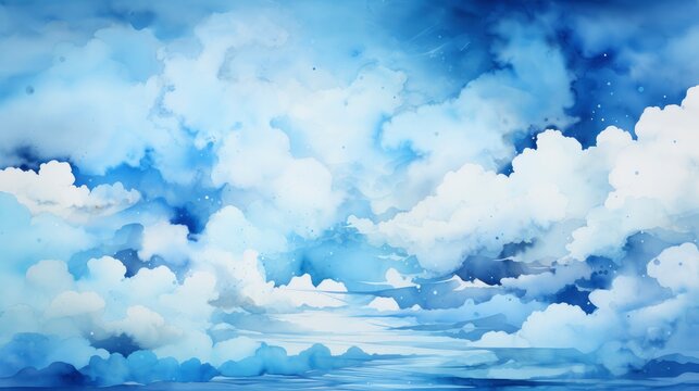 Watercolor Illustration Cloudy Art Abstract Blue, Background Banner HD, Illustrations , Cartoon style