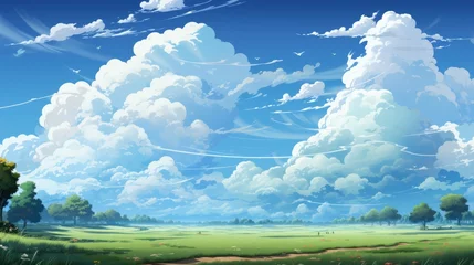 Gordijnen Wispy Clouds Blue Sky Suitable Background, Background Banner HD, Illustrations , Cartoon style © Alex Cuong
