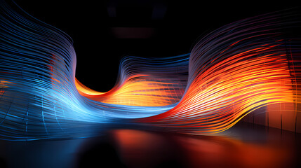 Dynamic, abstract art inspired by a mesmerizing light installation. Captures depth and movement - obrazy, fototapety, plakaty
