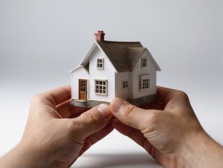 Fototapeta na wymiar hand holding house real estate and property model