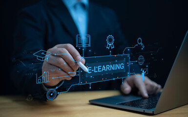 Concept of Online education E-learning Internet Technology Webinar Online Courses concept.Online education training and e-learning.Education internet Technology.Digital courses to develop new skills