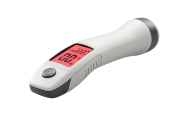 Sleek and Ergonomic Digital Infrared Thermometer On a White or Clear Surface PNG Transparent Background.