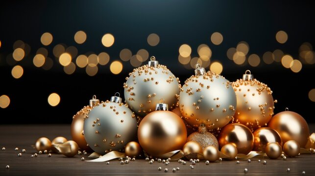 Christmas Composition Tree Toys On Gold, Background Image, Background For Banner, HD