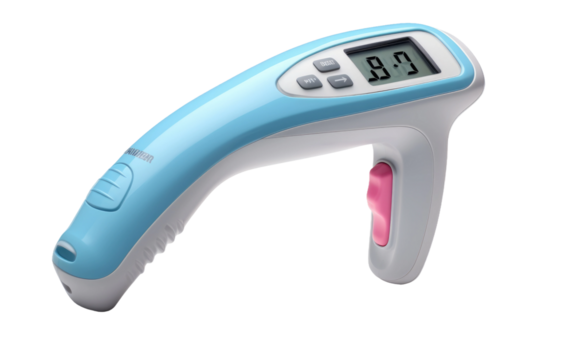 Sleek Infrared Thermometer Imagery for Efficiency On a White or Clear Surface PNG Transparent Background.