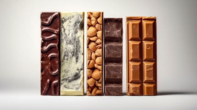 Decadent delight: An array of white, milk, and dark chocolate bars
