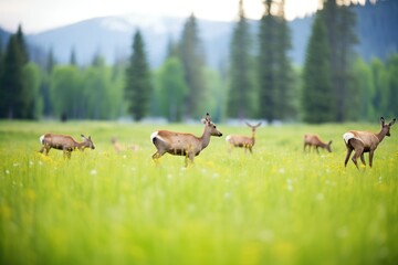 Naklejka na ściany i meble elk herd grazing in a lush green meadow
