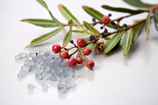 silver thaw on glossy crowberries with frosty leaves