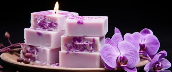 Obraz na płótnie Canvas soaps with natural ingredients of opulent purple orchid flowers