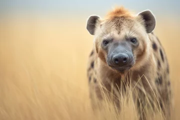 Foto auf Acrylglas hyena with an expressive face on grassland © altitudevisual
