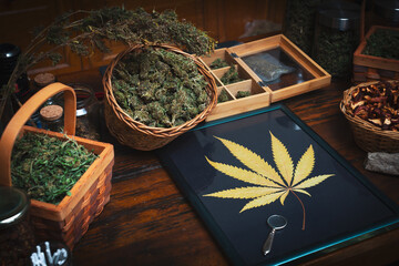 Recreational Marijuana Shop Desk Concept Background