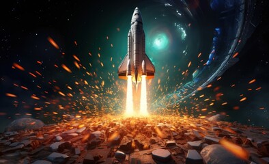the rocket flying close to the coin