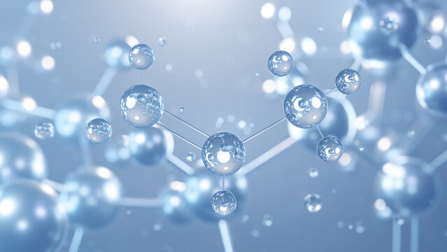 propylene molecular structure 3d, flat model, propene, structural chemical formula view from a microscope