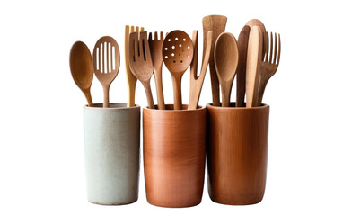 One Image Featuring Clay Utensil Holders in Various Shapes on a White or Clear Surface PNG Transparent Background.