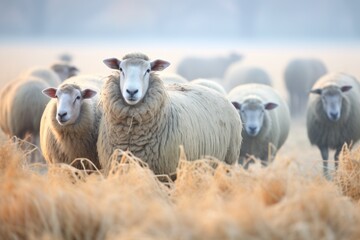 Obraz premium dense pack of sheep with hoarfrost backdrop