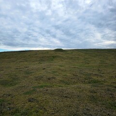 Fototapeta premium A grassy field with a cloudy sky