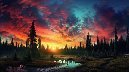 Fototapeta premium sunset overlooking a forest