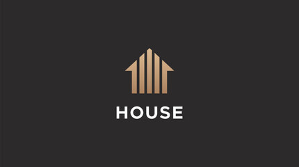 Gold House Symbol Geometric Linear Style isolated on black Background. Usable for Real Estate, Construction, Architecture and Building Logos.
