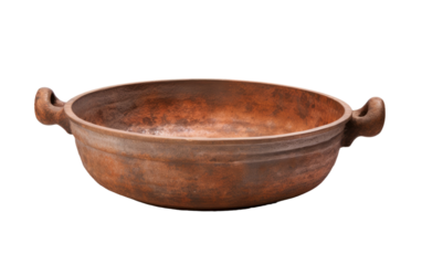 One Image of a Clay Kadai Wok with a Sturdy Handle on a White or Clear Surface PNG Transparent Background.
