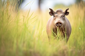 lone warthog walking through tall grass