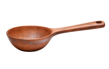 One Image of a Clay Ladle with a Gracefully Curved Handle on a White or Clear Surface PNG Transparent Background.